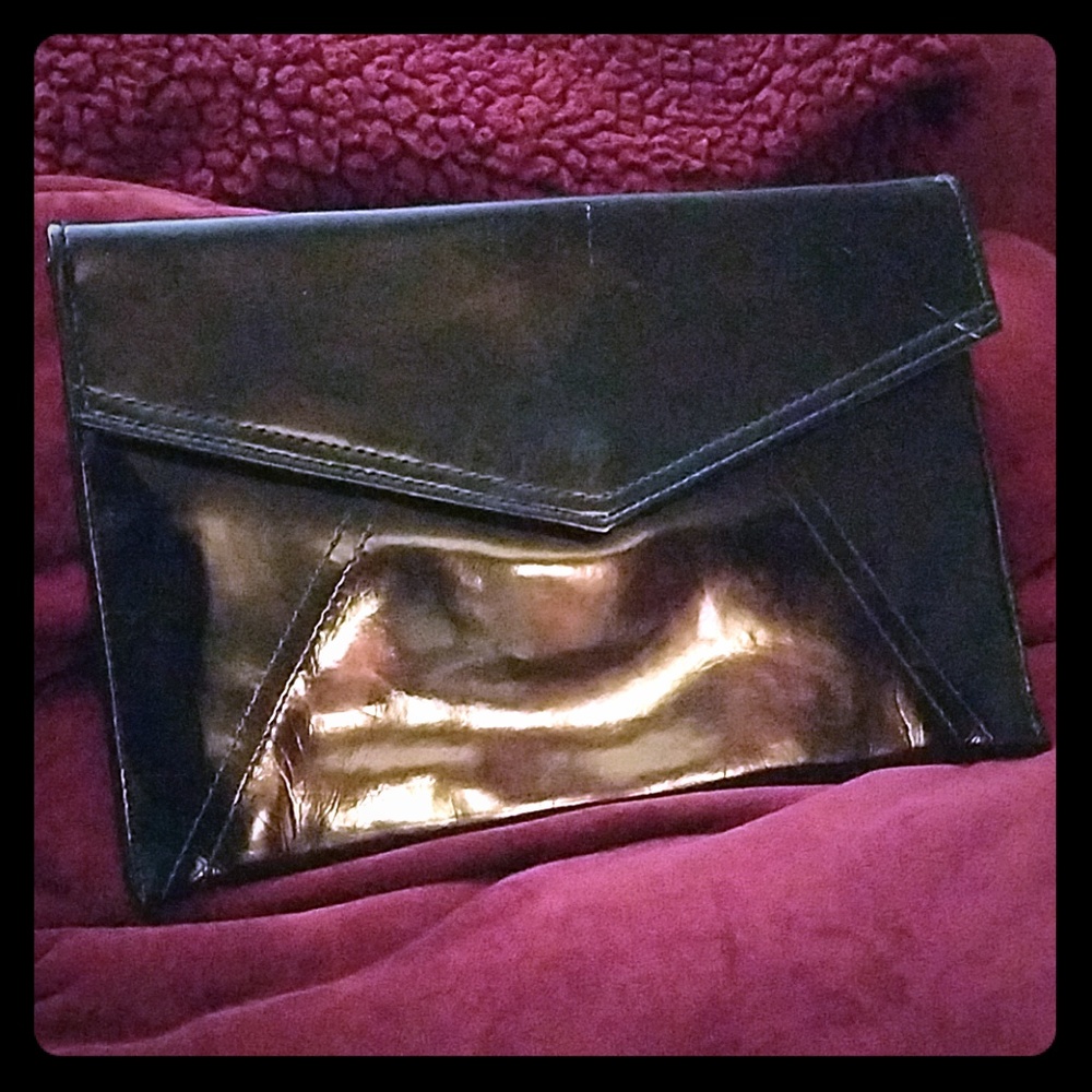 Black patent leather Envelope clutch